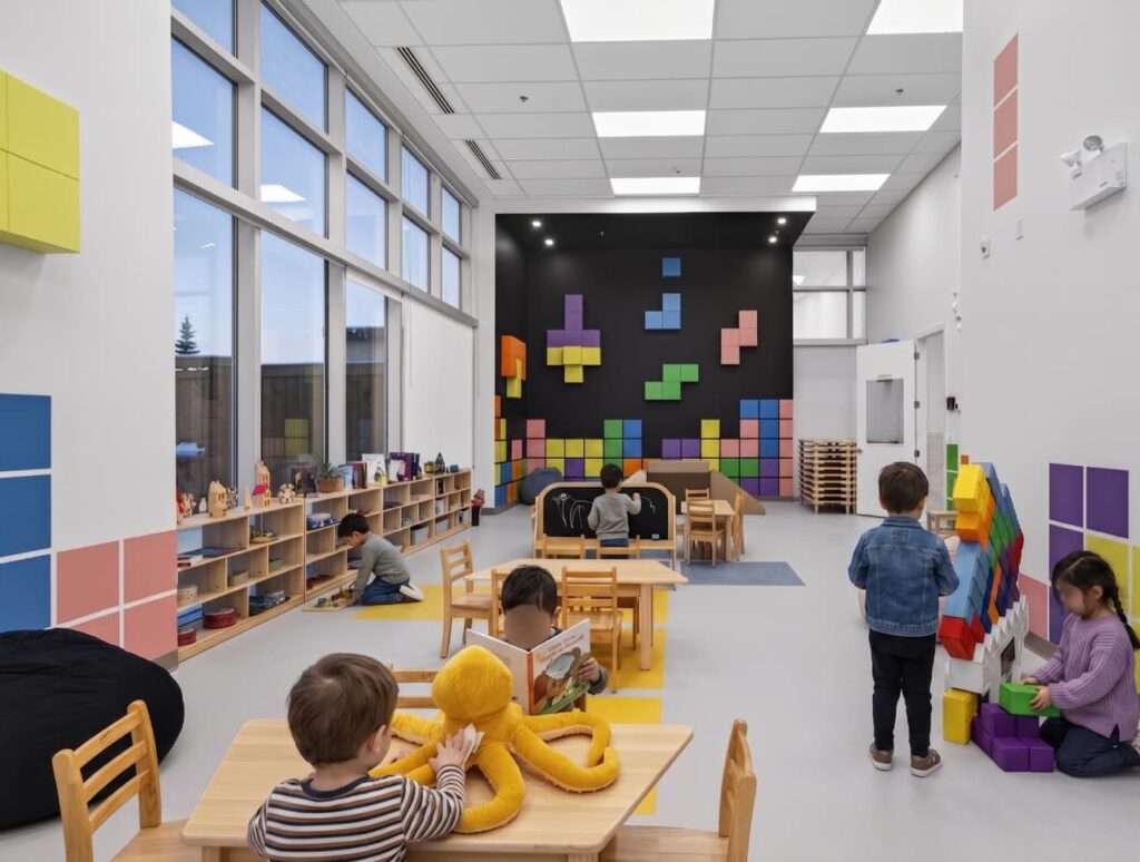 Children in Grand Daycare's out of school care program in Edmonton doing an after-school creative workshop