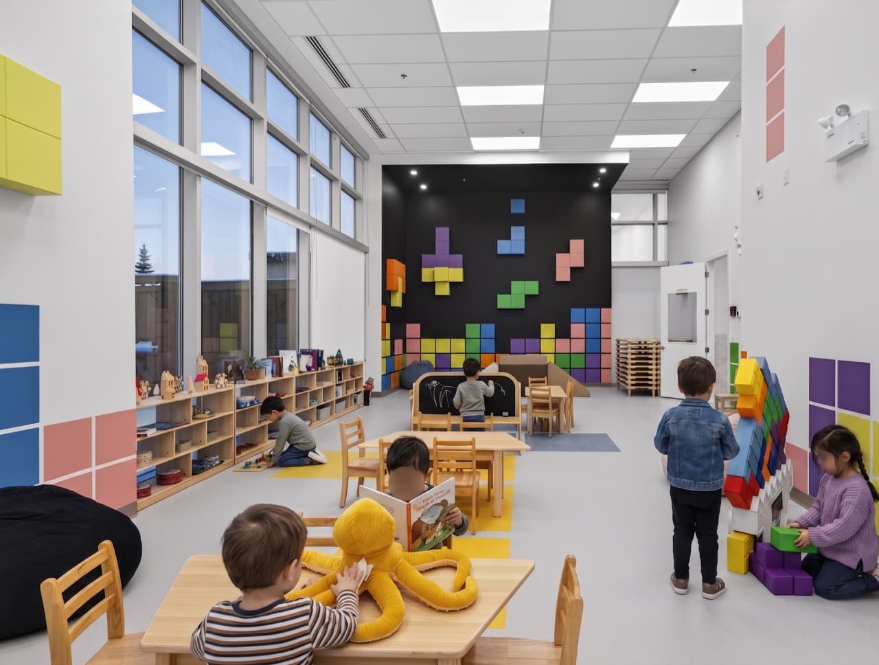Children in Grand Daycare's out of school care program in Edmonton doing an after-school creative workshop